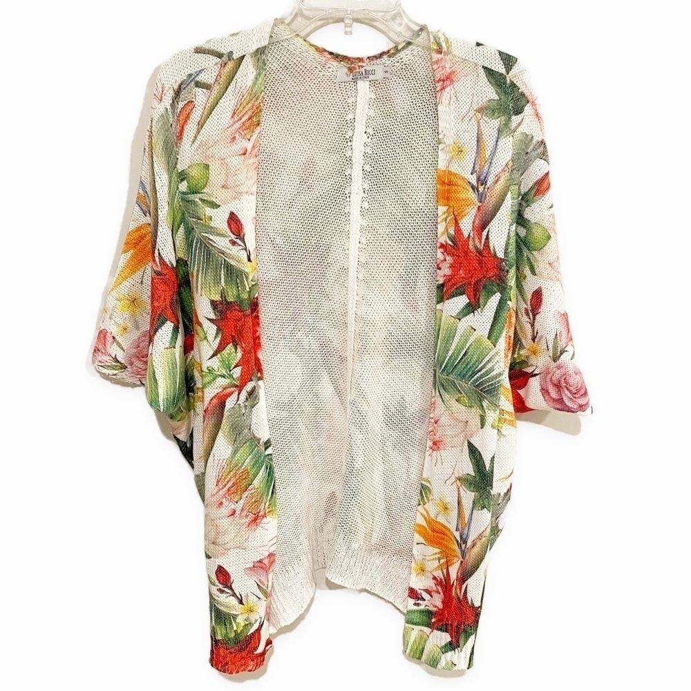 Luisa Ricci | Floral Open Front Knit Cardigan Lightweight Tropical Size Small